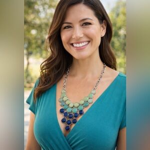 🔹 (5) Tiered, Blue and Green, Teardrop Statement Necklace 🔹